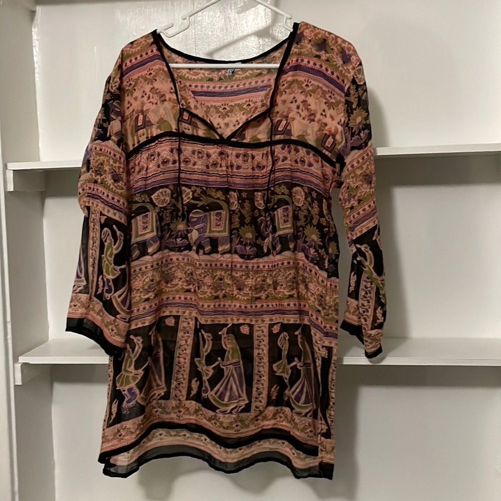 Sheer cotton print Path of the Spirit XL print tunic, hard to find, great cond.
